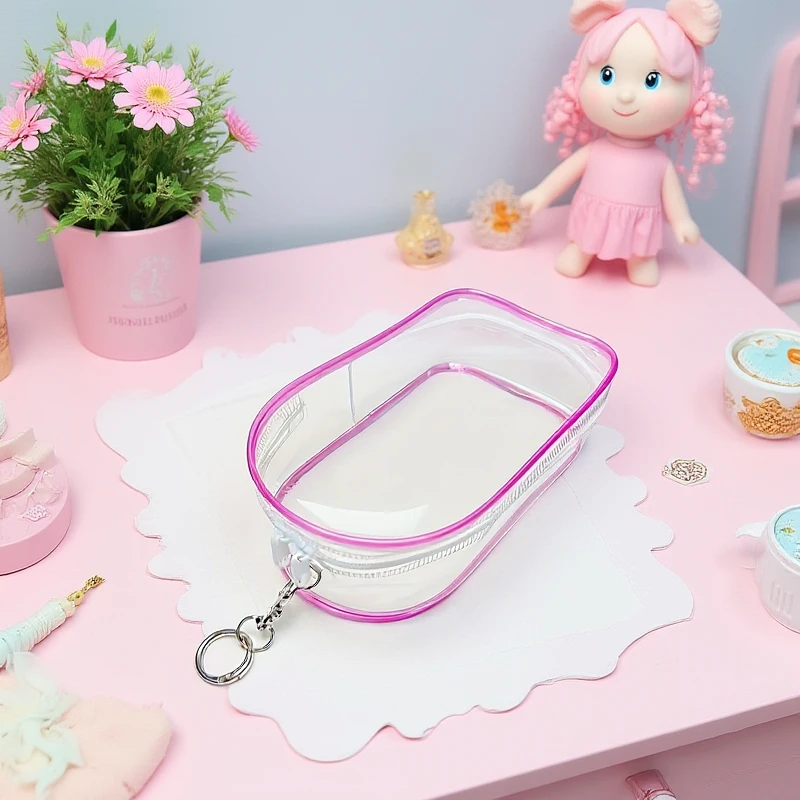 Custodia protettiva trasparente Scatola portaoggetti per bambole di peluche Borsa da esterno giocattolo con accessori per bambole portachiavi