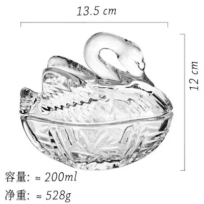 Swan Shape Crystal Glass Storage Jar Transparent Decorative Jars Cotton Swab Box Candy Jewelry