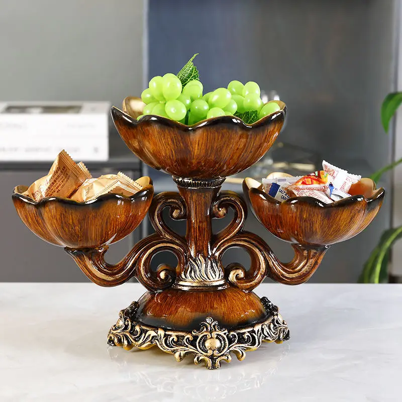 Ornamento de prato de frutas europeu, mesa de centro de luxo para casa, retrô americano, prato de frutas secas de grão de madeira