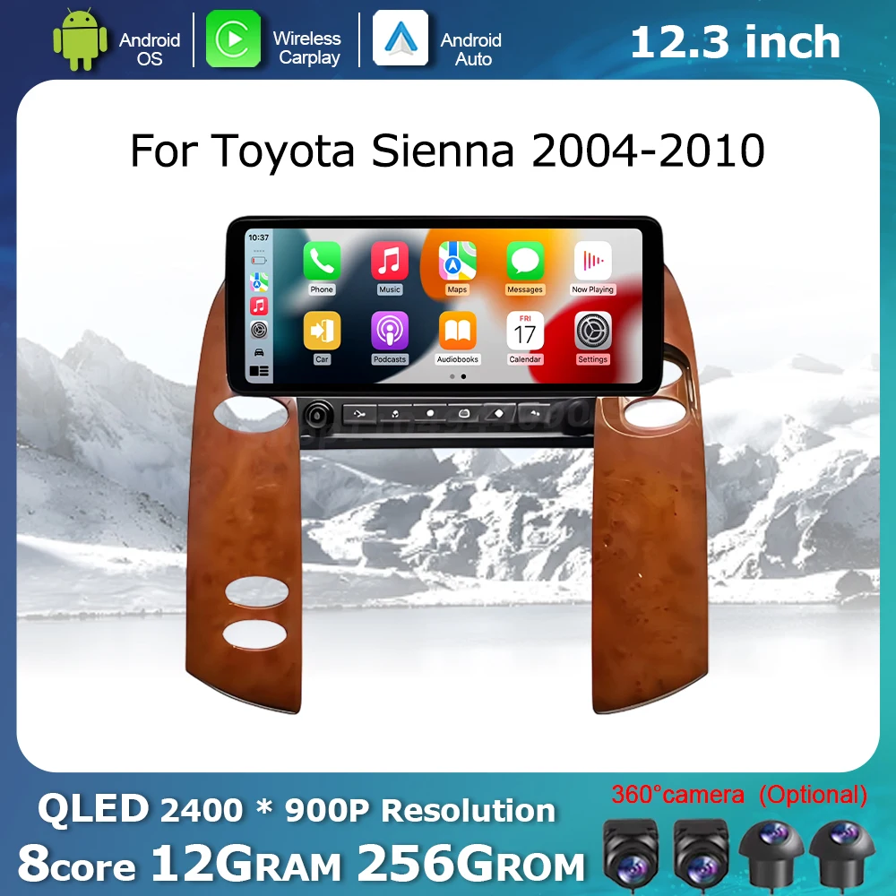 12.3 '' Wireless Carplay Android Auto for Toyota Sienna 2004-2010 Multimedia Radio Player Car Touch Display GPS Navi WiFi 4G BT