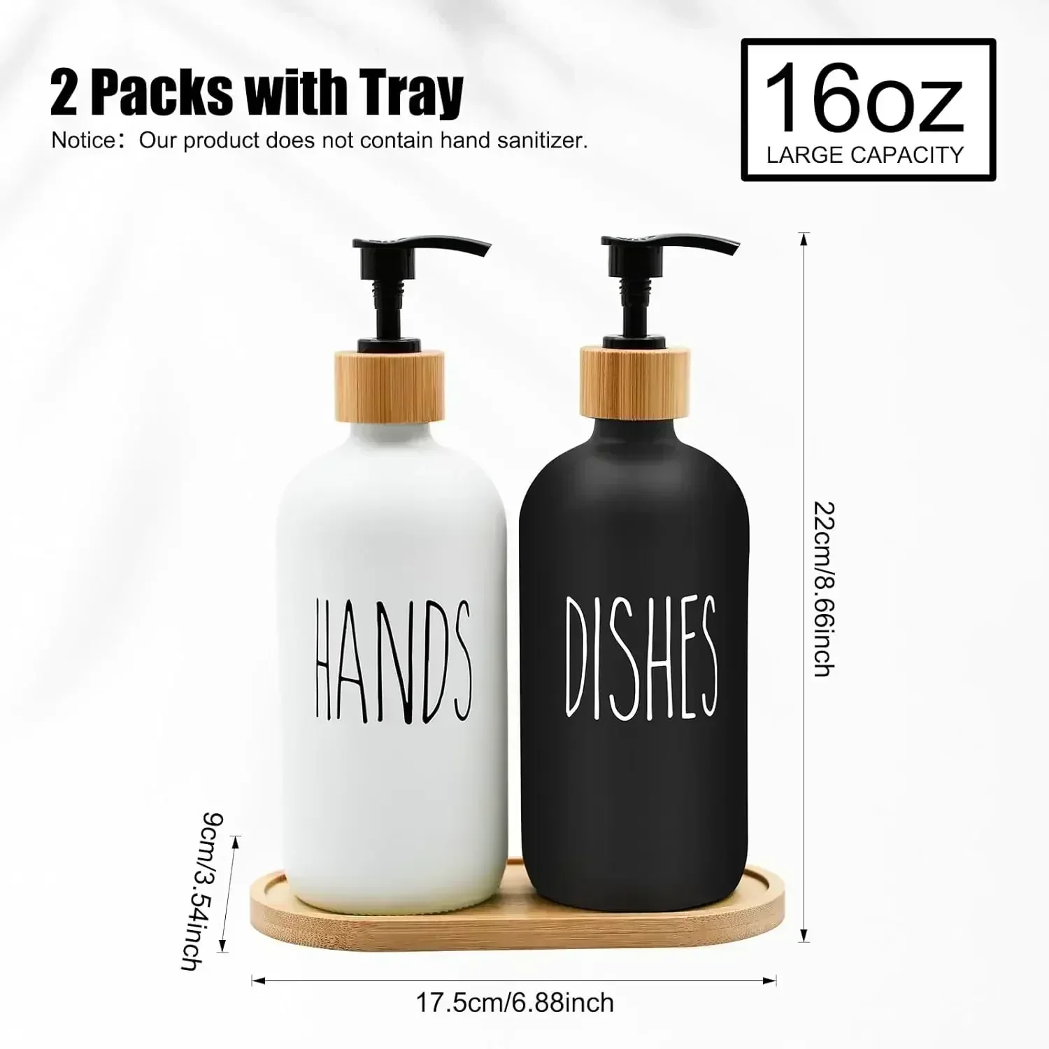 Dish Soap Dispenser Set with Bamboo Tray Kitchen Soap Dispenser Set Glass Matte Hand and Dish Soap Dispenser Set