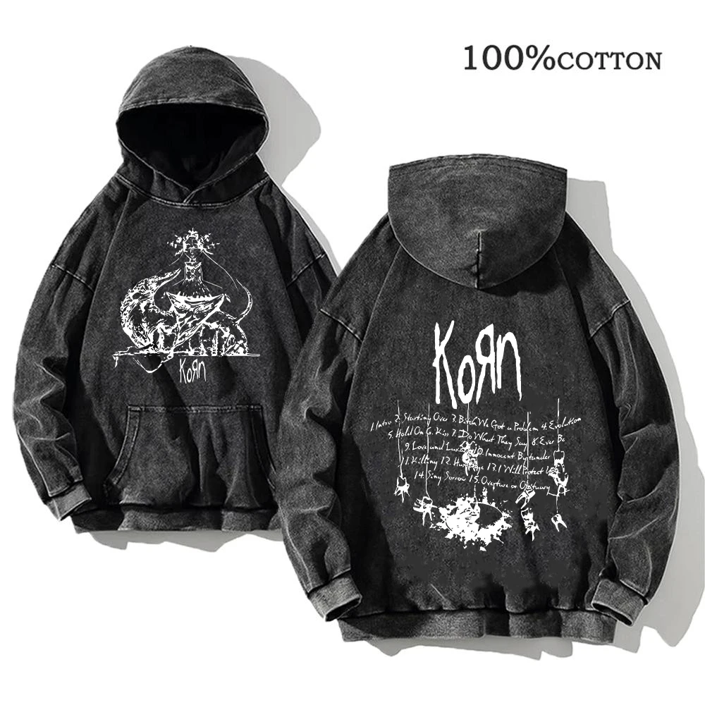 Korn Rock Band World Tour Hoodie Retro cotton Wash Sweatshirt Cotton hip Hop streetwear hoodie Loose millennium top