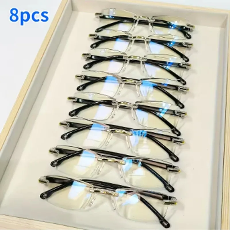8PCS Unisex Square Reading Glasses +1.0~+4.0 Computer Glasses Replaceable Lens for Men and Women Eyewear