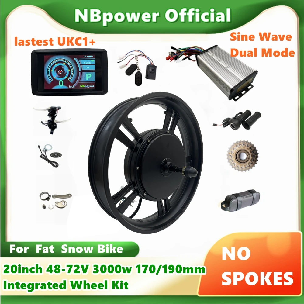 

NBP 20inch 48-72V 3000W 170mm /190mm Fat EBike Conversion Kit Integrated wheel, Electric Bike Brushless Hub Motor Wheel Kit