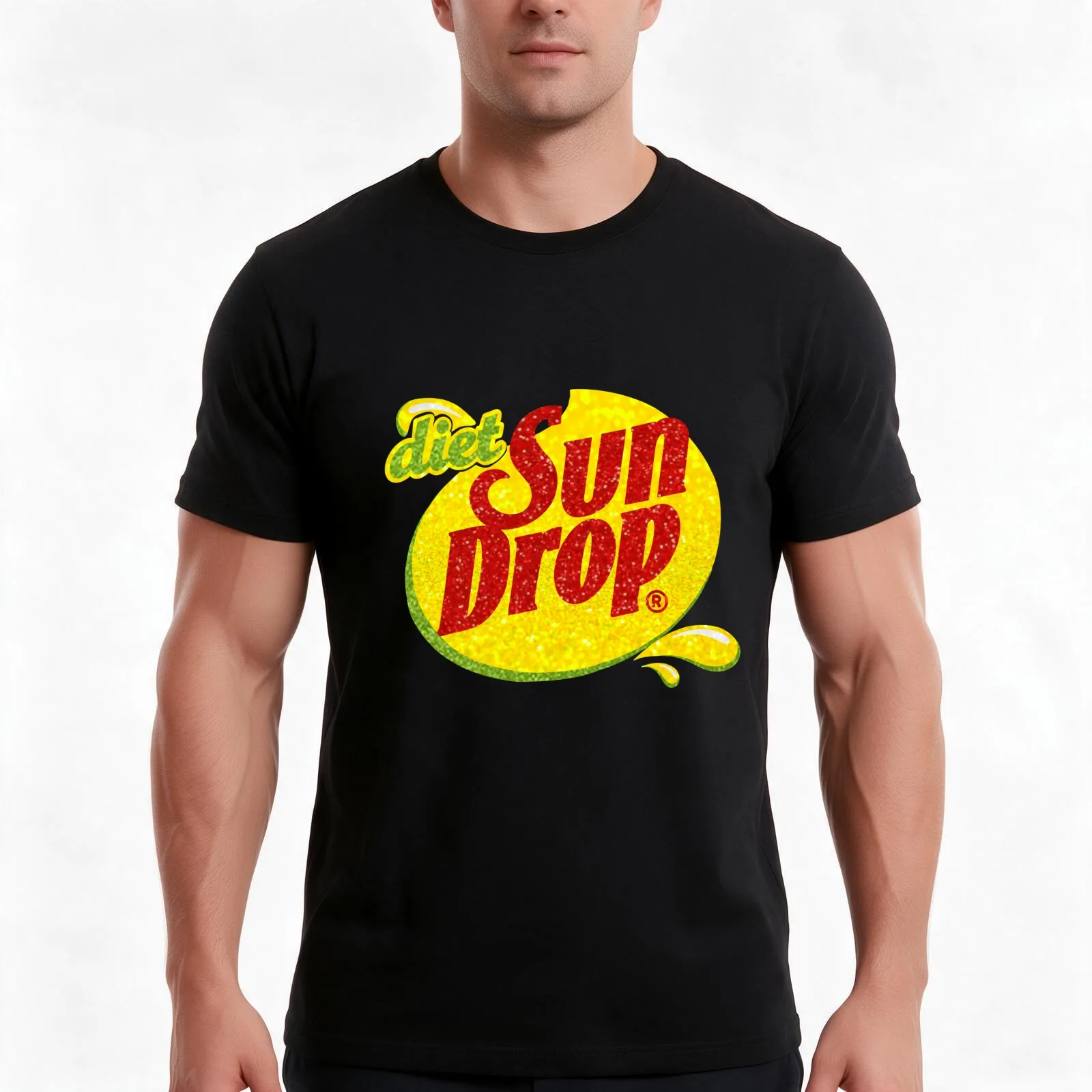 Glitter Diet Sundrop T-Shirt, Summer Casual Cotton Tee, Oversized Streetwear Tops, Vintage Graphic Print, Loose Fit Short Sleeve