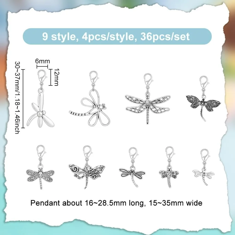 36 Pcs 9 Styles Dragonfly Zipper Pull Charm, Insect Theme Alloy Zipper Pendant Replacement Zipper Puller Decoration Tab