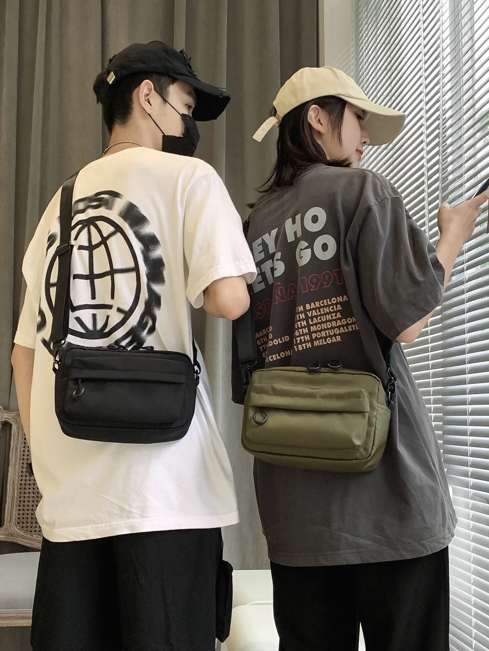 Ex Pure couleur sac à bandoulière décontracté rue Faion conception Simple sac Menger hommes à la mode marque bœuf tissu fermeture à glissière