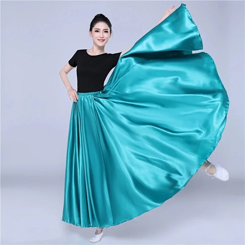 720 Degree Satin Skirt Belly Dance Costume Women Gypsy Long Skirts Dancer Practice Wear 12 Colors 105cm 110cm Dance Skirt 115cm