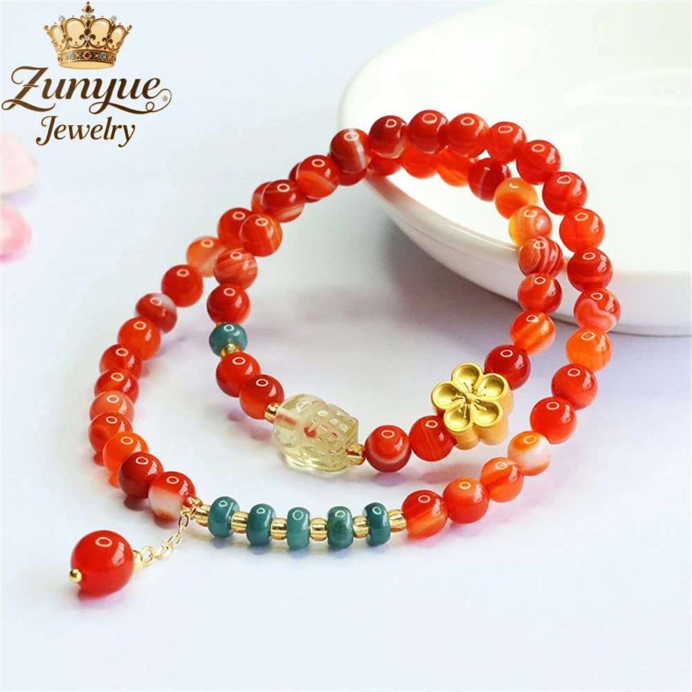 الطبيعية مزدوجة حلقة العقيق الأحمر الأصفر كريستال زهر الخوخ سوار فاخر جودة مجوهرات الأزياء والمجوهرات رائعة أنيقة