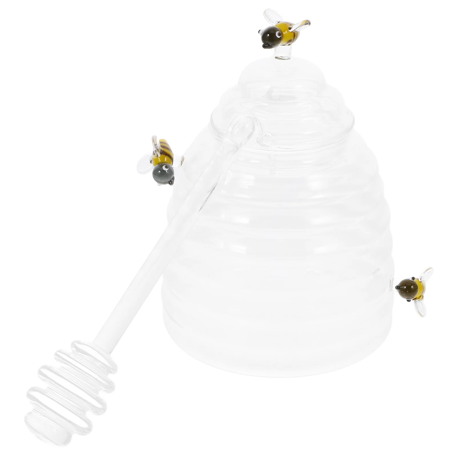 Honey Pot Container Syrup Dispenser Glass Jars with Lids Kitchen Dipper Clear Honeypot