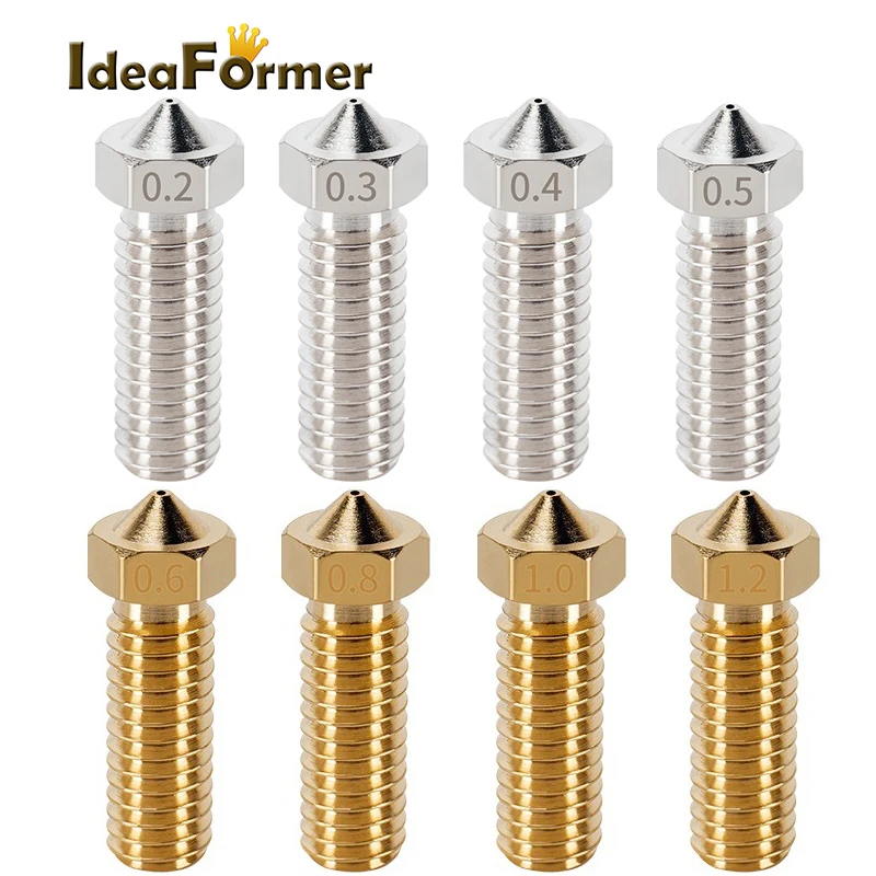 

8pcs 3D Printer Parts Volcano Nozzle Brass Stainless Steel 0.4 0.6 0.8 1.0 1.2mm M6 Heatblock Nozzle Sidewinder Genius Anycubic