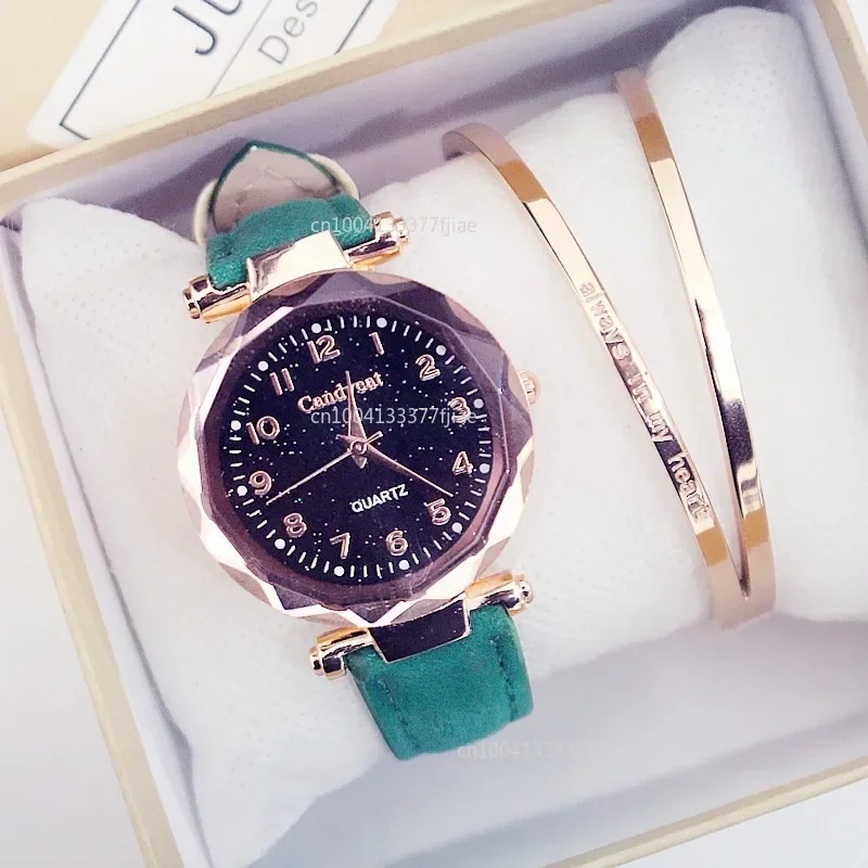 Relojes De pulsera De cuarzo con esfera redonda y cielo estrellado para Mujer, relojes informales a la moda, Reloj De vestir sencillo, Reloj De regalo para niñas