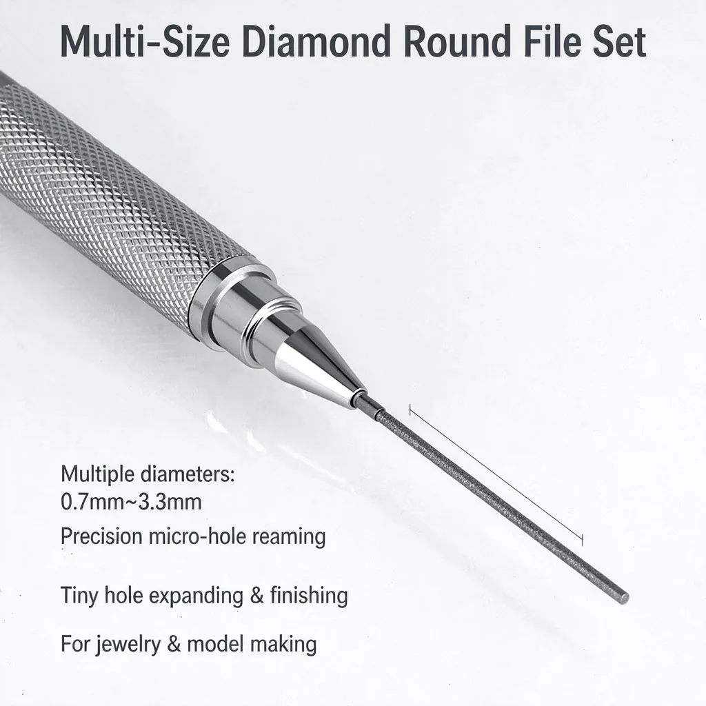 0.7-3.3mm Electroplated Diamond Cylindrical Reaming File Set Precision Grinding Needle Kit for Jade Jewelry Mold Glass Deburr