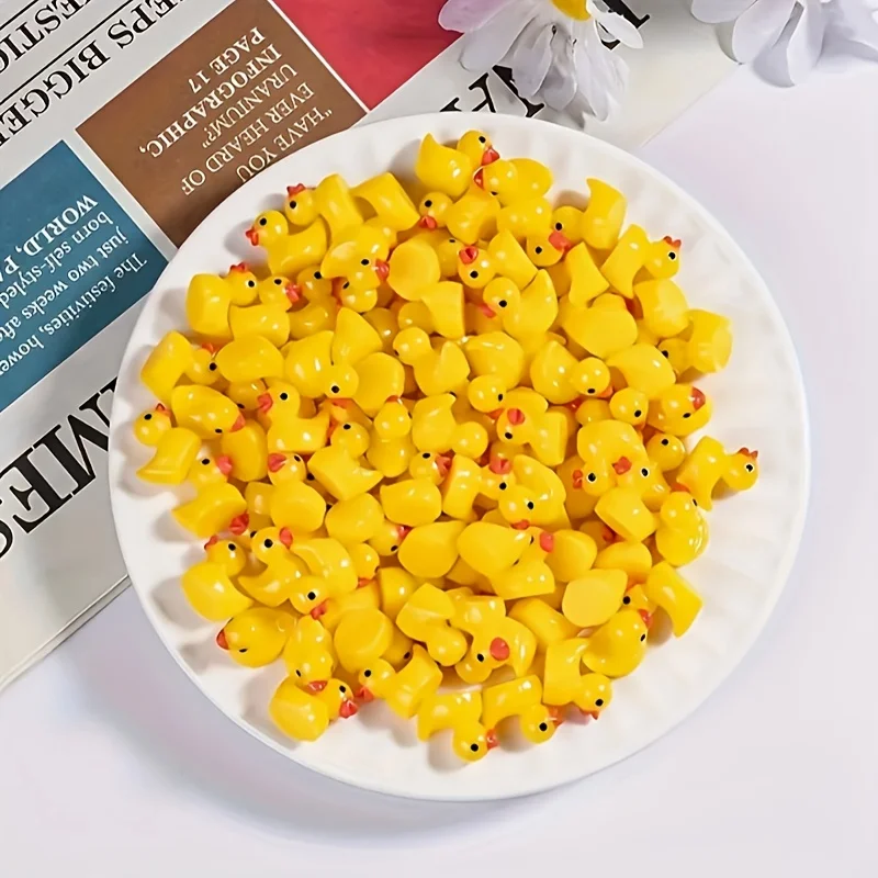 100pcs Miniature Yellow Duck Statues, Resin Home Decorations, Birthday Gifts for Little Ducks, Party Gifts, Additions