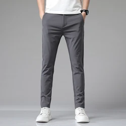 Autumn Midweight Business Stretch Slim Fit Elastic Waist Men's Casual Pants Jogger Korean Classic Blue Black Gray Trousers Male