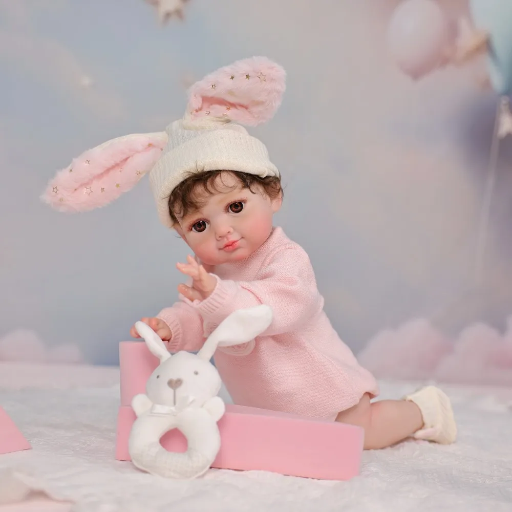 Cloveray 20 inch Full Body Vinyl Realistic Reborn Baby Doll 47cm Lifelike Vinyl Doll With Rabbit Pendant High Color Toy Kid Gift
