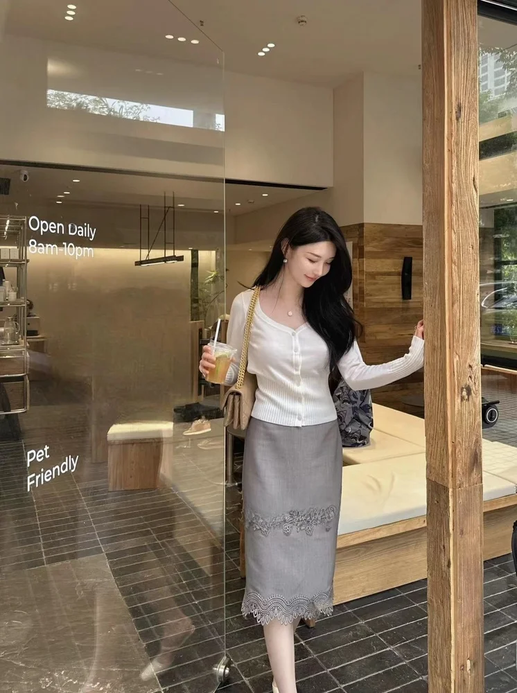 

Limited Edition Lace High Waist Bodycon Pencil Skirt Women's Mid-Length A-Line Skirts Summer 2023 Polyester Cotton Spandex