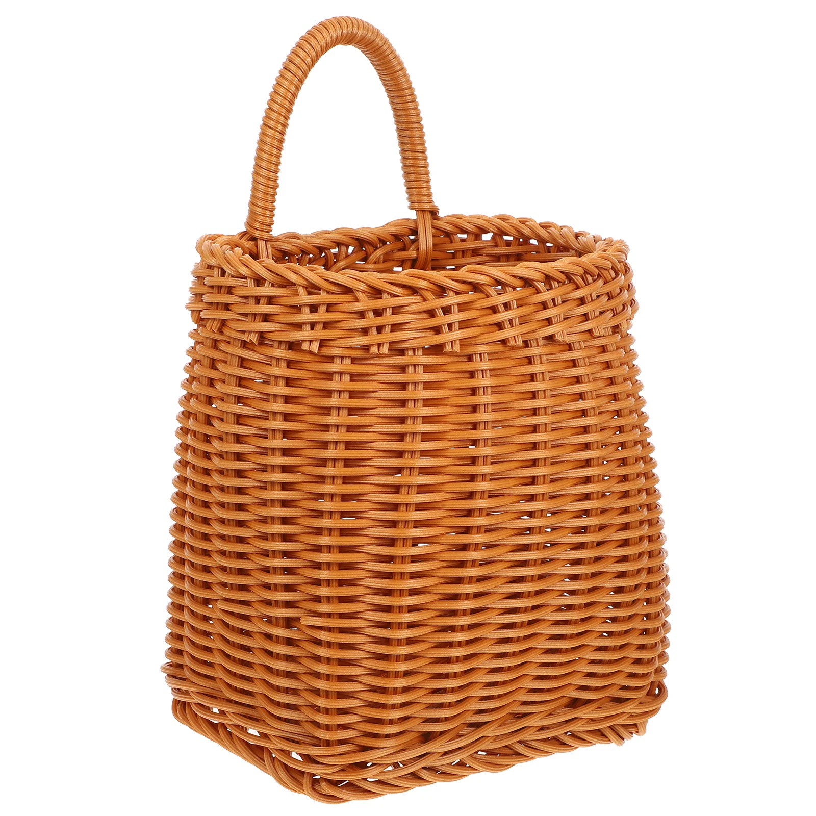 

Woven Basket 15.5X11.5cm Top 16X11.5cm Bottom 17cm High 22cm Faux Rattan Handwoven Storage Portable Hanging