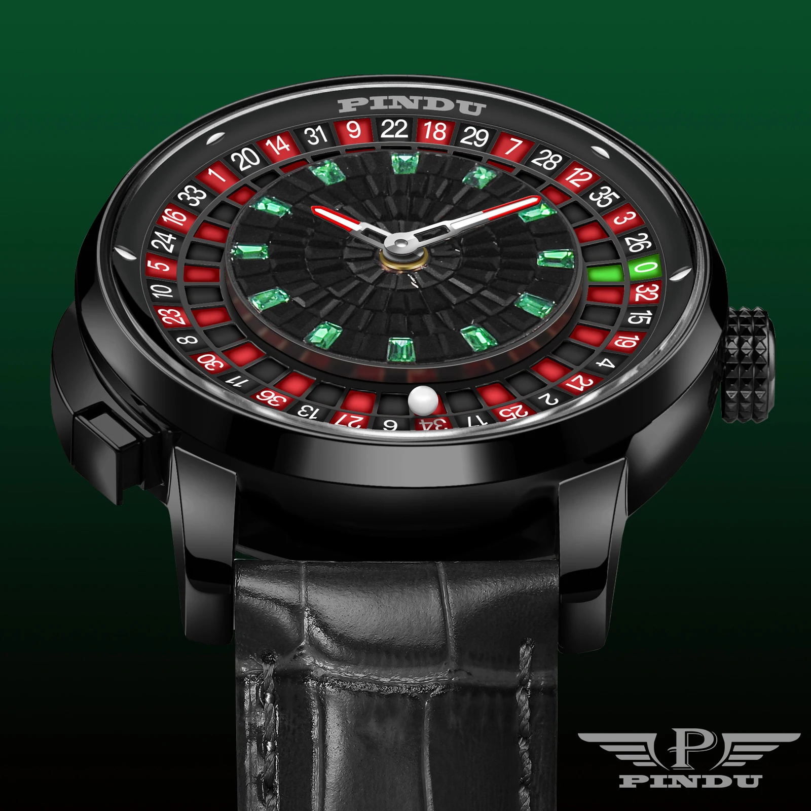 2025 PINDU تصميم جديد زر الدورية قذيفة سوداء ساعة ميكانيكية الرجال NH35 حركة الفولاذ المقاوم للصدأ TopLuxury ساعة أوتوماتيكية