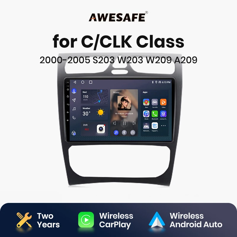 AWESAFE Wireless CarPlay Android Auto Radio for  Mercedes Benz C Class CLK Class S203 W203 W209 A209 2000-2005  GPS 2din autorad