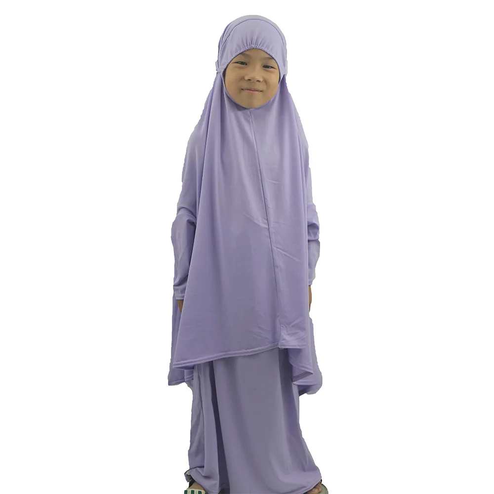 Eid Khimar Jalabiya Kids Girls Muslim Dress Hijab Set Ramadan Djellaba Abaya Turkey Kaftan Robe Prayer Garment Islam Clothing