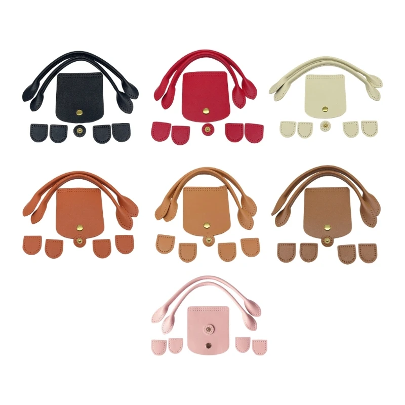 573B PU Leather Handbag Knitting Kits DIY Crochet Bag Making Bag Handles Button Flap Cover for Handbag Shoulder Bag