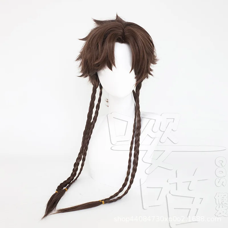 Game Ashes of The Kingdom Sun Ce Cosplay Wig 80CM Brown Heat Resistant Synthetic Hair Anime Cosplay Wigs Halloween Men Women Wig