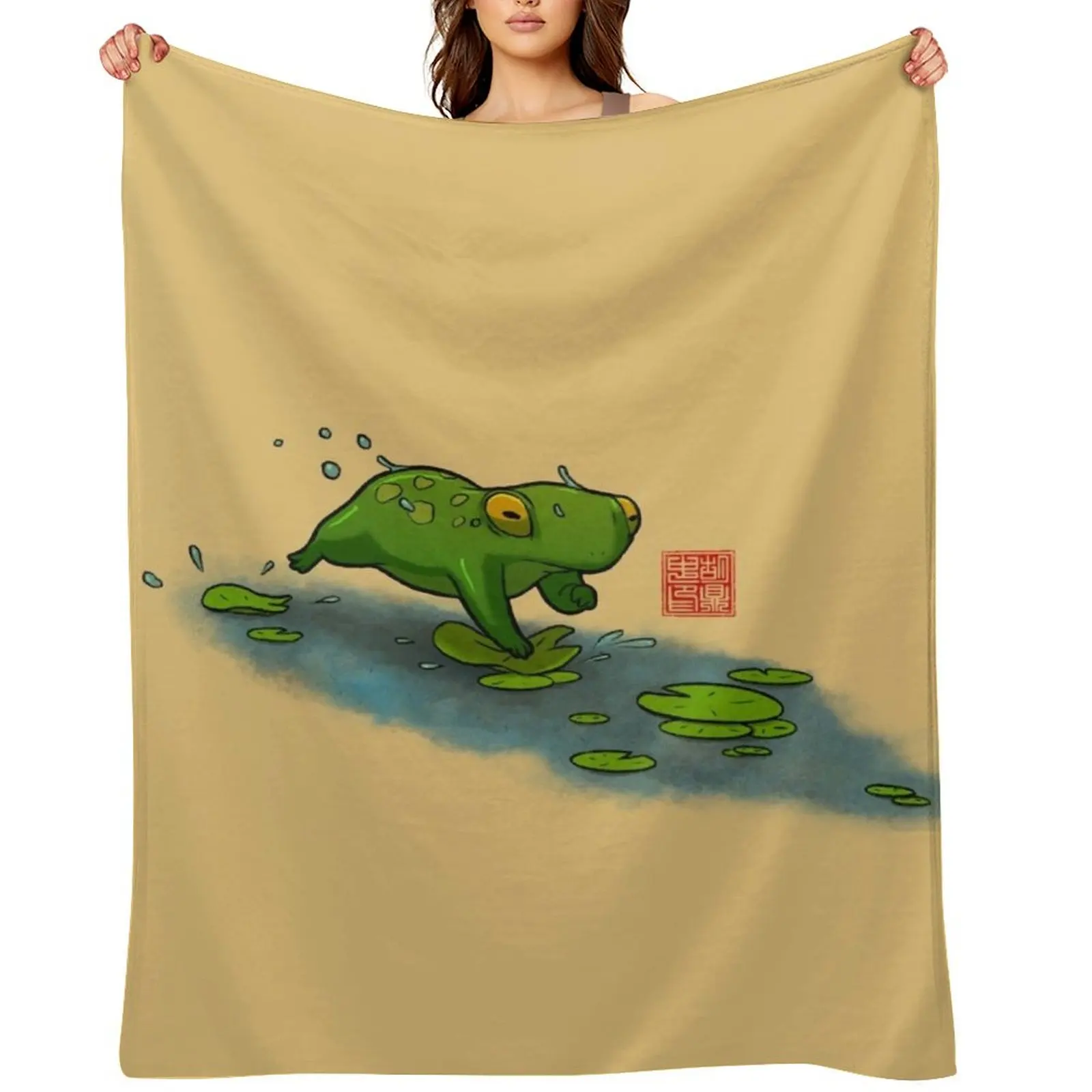 

frog cat lilypads Throw Blanket Flannel Fabric blankets and throws Single Thermal Blankets