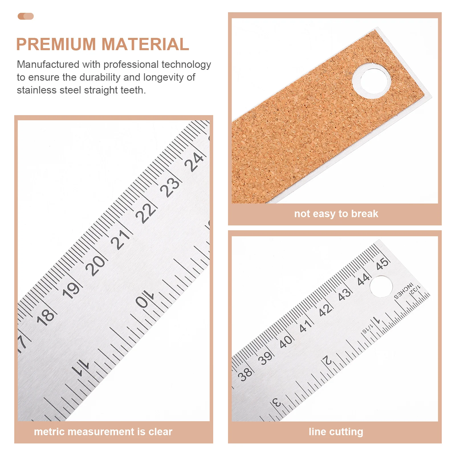 2Pcs Cork Back Ruler Professional Stainless Steel Straight Measuring Tool Engineering Drawing Design Precision Carpenter Scale