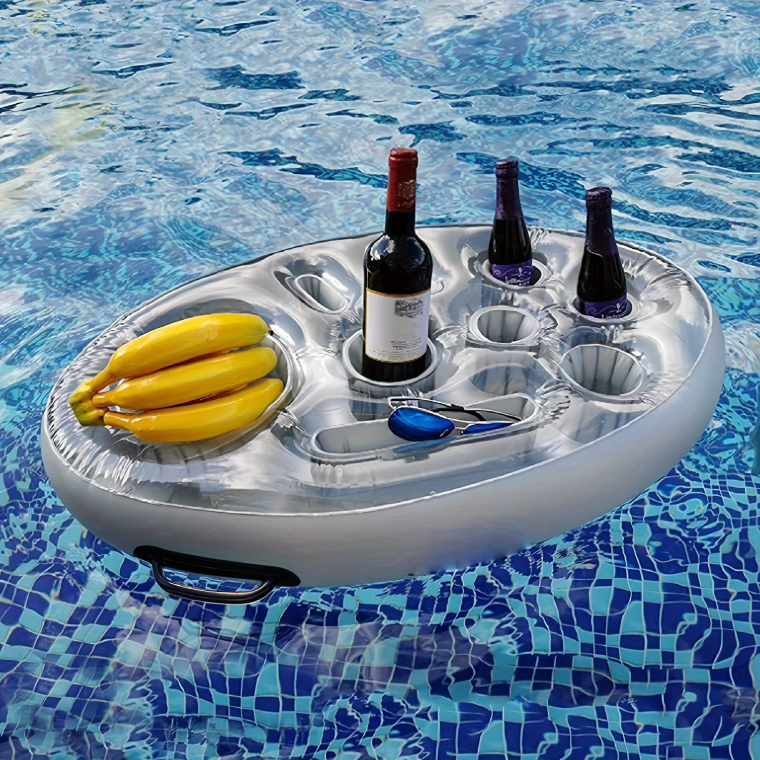 1pc Inflatable Pool  Float With Ice Bucket, 70cm/27.56in Diameter, Cup Holders, Party Beverage Food Tray, Floating Drink Cooler,