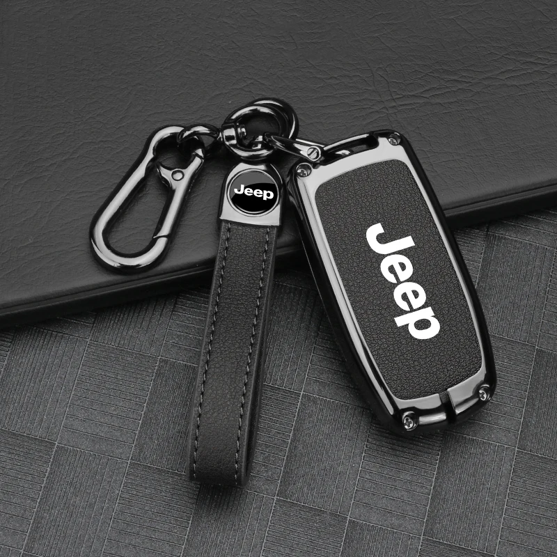 Zinc Alloy Leather Car Key Case For Jeep Grand Cherokee WK2 KL Wrangler JK Renegade Commander Compass 2018 2022 Auto Accessories