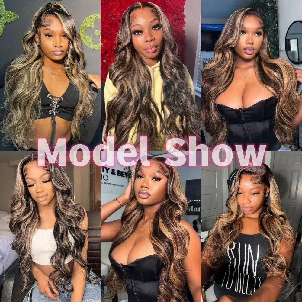 36In mettre en évidence la perruque de vague de corps 100% perruques de cheveux humains pour les femmes noires miel Blonde dentelle avant perruque 13x6 HD dentelle frontale perruque brésilienne