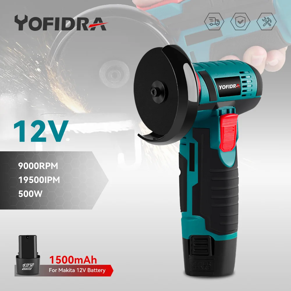 12V 500W Mini Angle Grinder 19500RPM Cordless Rechargeable Handheld Grinding Tool Polishing Grinding Cutting Machine Power Tools