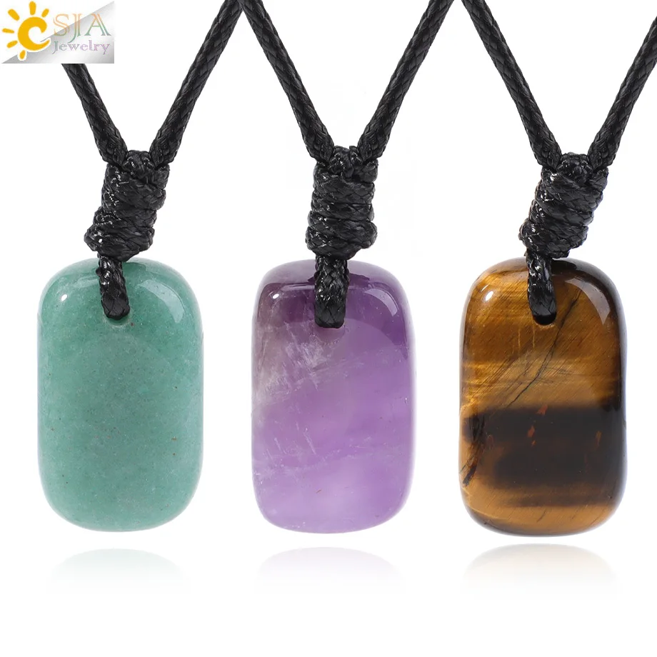 CSJA Unregelmäßige Naturstein Halsketten Kristall Anhänger für Frauen Mann Einstellbare Seil Halskette Amethyst Anhänger Schmuck Geschenk H739