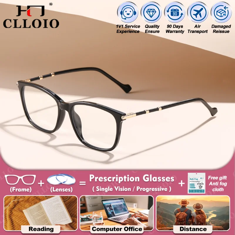 

CLLOIO Vintage Women Simple Square Myopia Photochromic Computer Glasses Anti Blue Ray Multifocal Eyeware With Prescription Lens