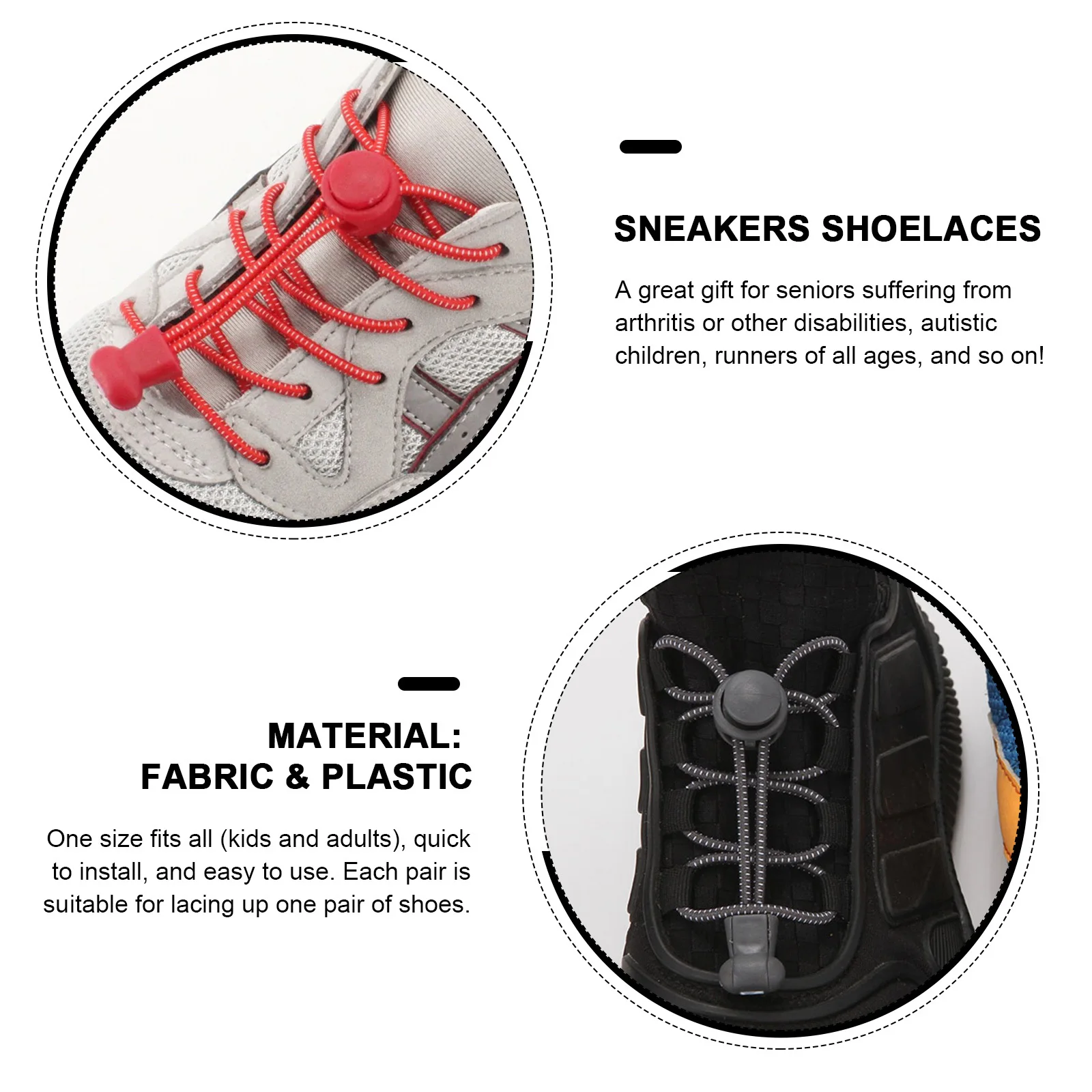 

6Pairs Stretching Shoelaces Convenient Unisex Laces for All Ages Seniors Arthritis Autistic Runners Easy Install Use