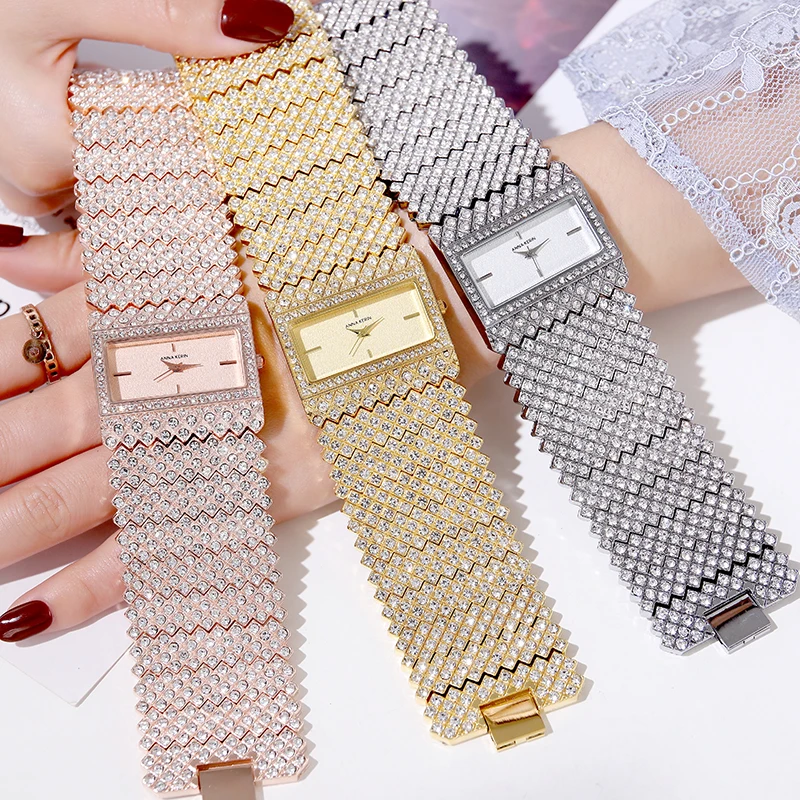 Full Diamond Square Watch Women Quartz Watch Noble Ladies Party Dress Watch Waterproof Watch Small Big Strap Montre Femmes