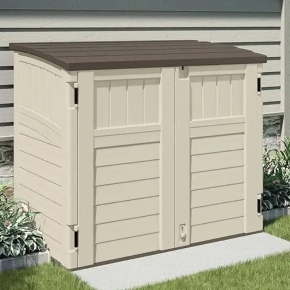 34 Cu Ft Capacity Horizontal Outdoor Storage Shed for Garbage Cans, Garden Accessories, Backyard, and Patio Use, Vanilla