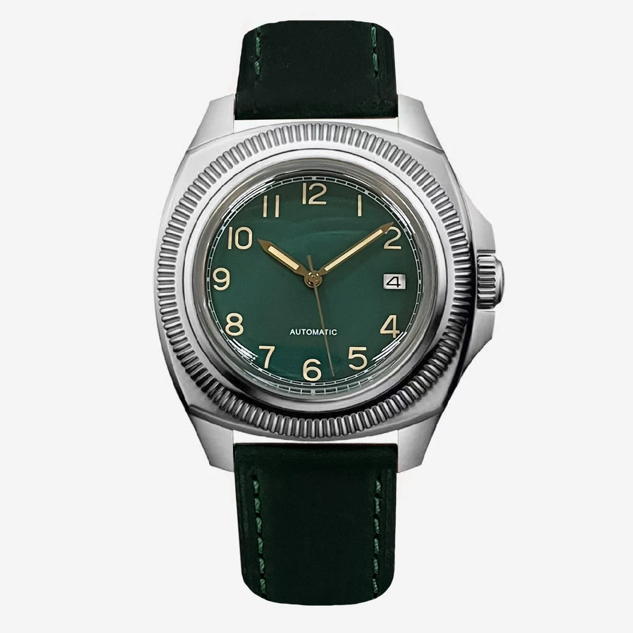 2024 New Parnis 41mm Green Dial Automatic Mechanical Men Watch Leather Strap Men\'s Waterproof Watches reloj hombre Clock Gift