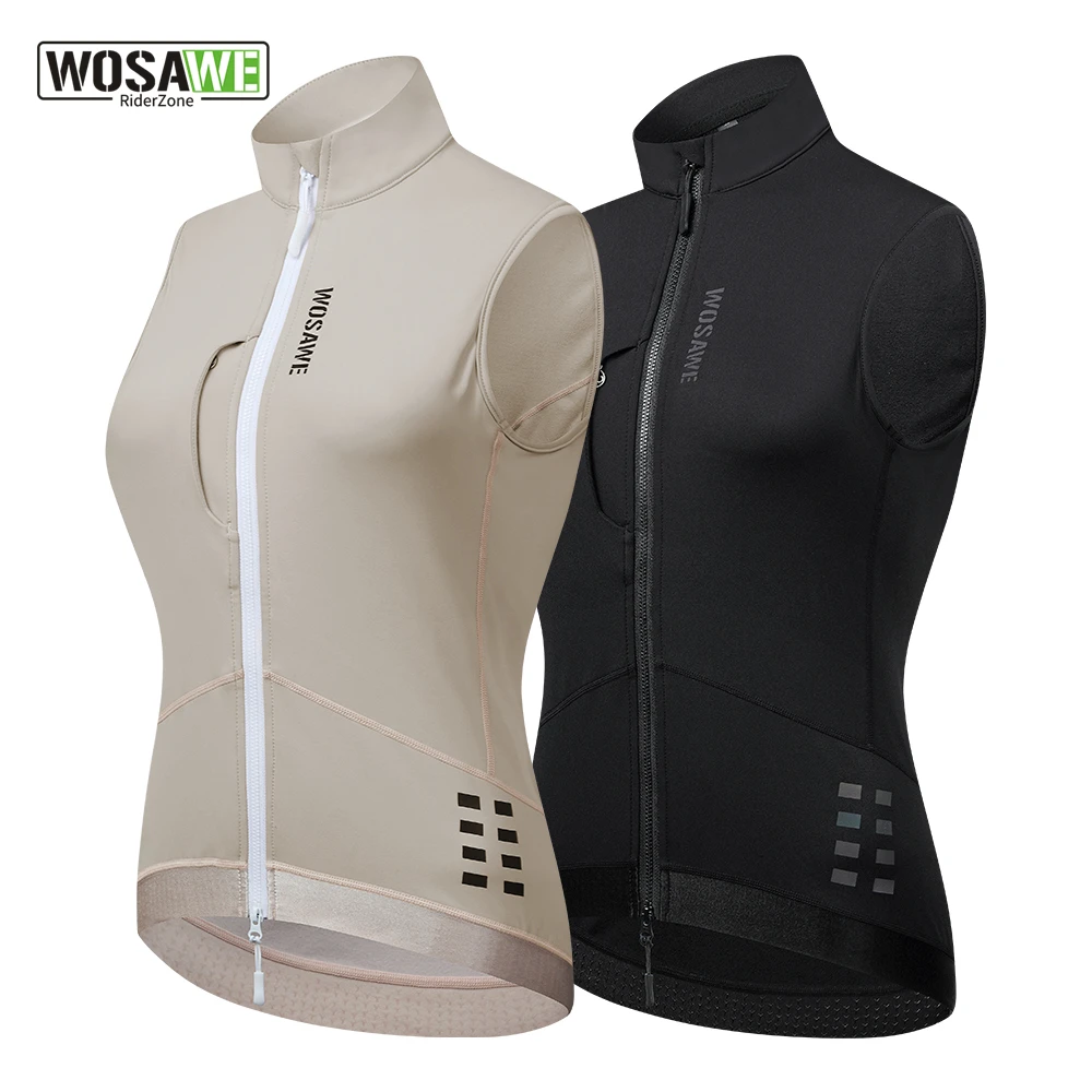 

WOSAWE Women Cycling Vest Thermal Winter Keep Warm 2 Way Zippers Cycling Sleeveless Jacket Back Pockets Female Warm Coat