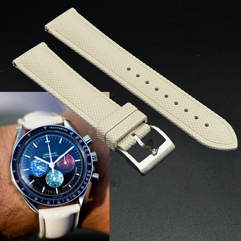 Pulseira de relógio de borracha FKM de 7 cores de alta qualidade para Swatch & Omega Moonswatch Hamilton Khaki com liberação rápida para homens