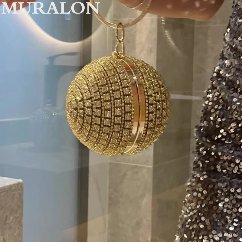 Summer New Luxury Diamond Crossbody Women's Bag Rhinestone Design Fashion Ball Shape Small Bag Party Lipstick Coin Handbag Purse