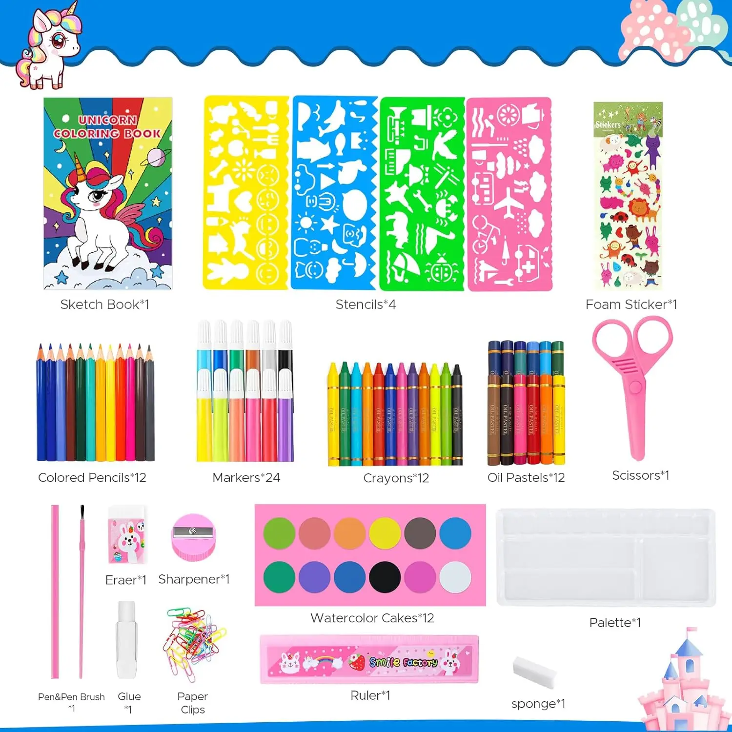 Coloring Book Set for Kids, Dinosaur Drawing & Coloring Set with Crayons, Colored Pencils, Markers, Sketchbook, Watercolor Cakes