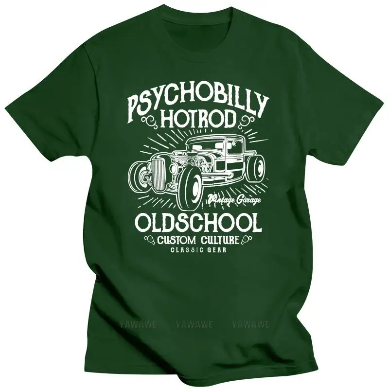 Men\'s High Quality Tees Psychobilly HotRod Tee-Shirt Rockabilly Old School Herren Car V8 US Classic Race O-Neck Teenage T-Shirt