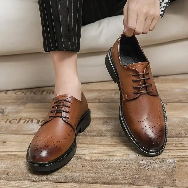 

Italian Men's Shoes Square Toe Laces Business Oxford Shoes Men's Derby Formal Wedding Shoes