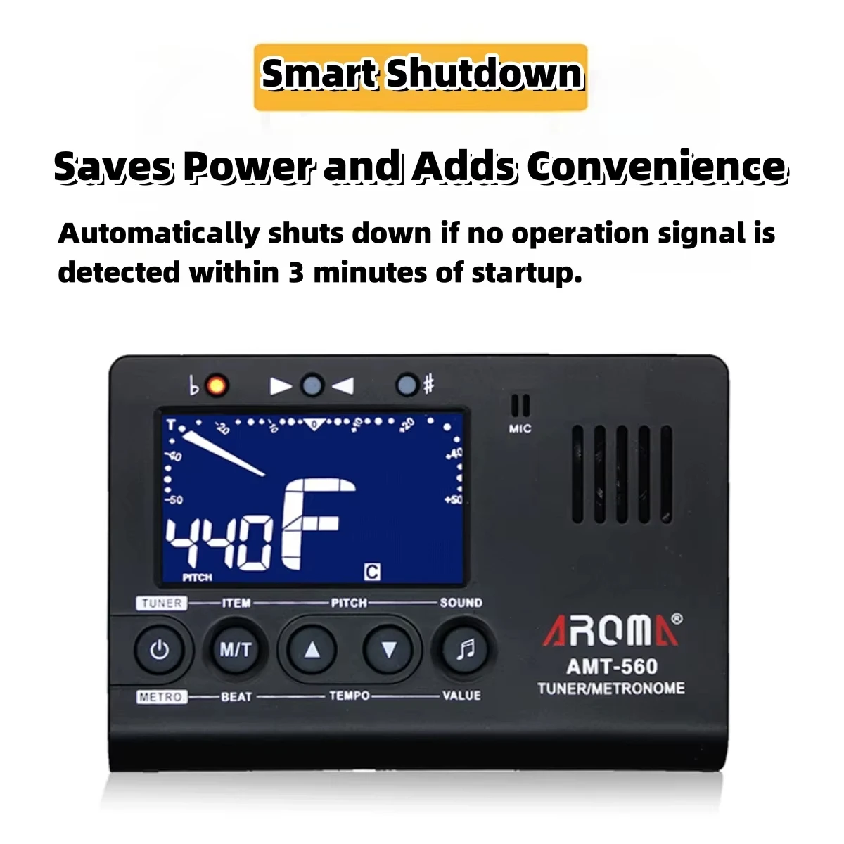 AROMA AMT‑560 Multi‑Instrument Tuner & Metronome, Built‑in Microphone with 6.35mm Pickup Cable for Guitar Bass Violin Ukulele