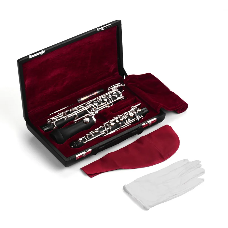 Professional Oboe C Key Semi-automatic Style Silver-plated Keys Woodwind Instrument with Oboe Reed Gloves Leather Case Carry Bag