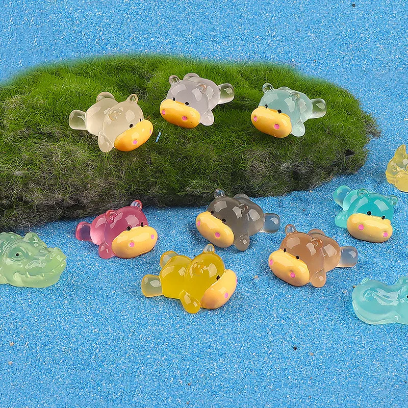 10PCS Luminous Hippos Fairy Garden Miniatures Mini Hippopotamus Kawaii Accessories Desk Decoration Micro Landscape