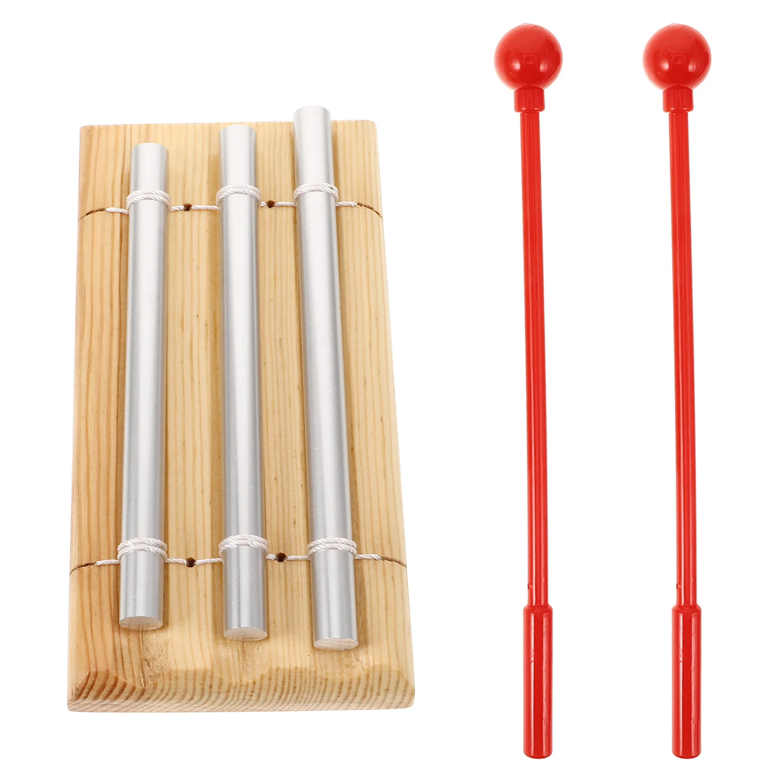 

Three Tone Chime Wooden Hand Chimes for Kids Classroom Music Instrument with Mallet Early Learning Educational Tool Light Brown