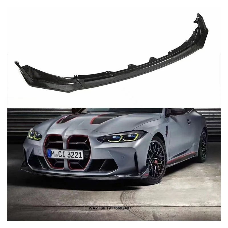 

New for M3 M4 G80 G82 Dry Carbon Fiber Front Lip Bumper with Exhaust Cut-Outs Bolt-On Universal Fitment